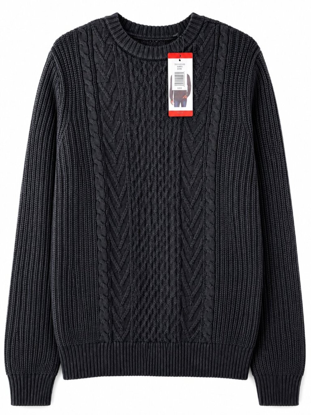 Buffalo David Bitton Men’s Medium Black Cable Knit Ribbed Crew Neck Sweater NWT